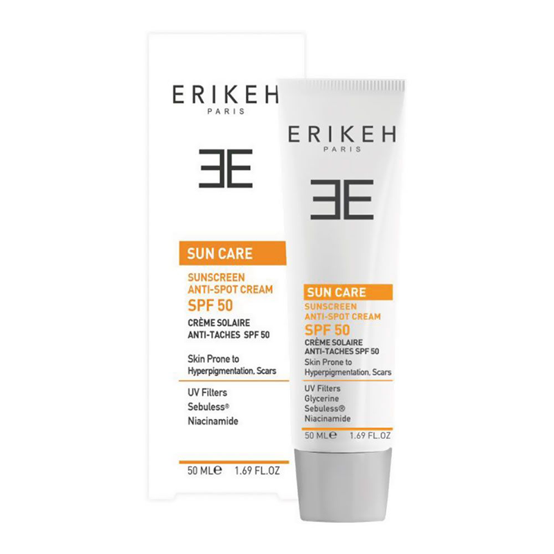 تصویر  کرم ضدآفتاب و ضد لک بی رنگ SPF50 اریکه | Erikeh